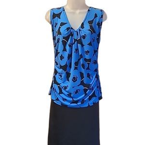 NY & Co Stretch Floral Tank Slimming Gathered Sides Sleeveless V-Neck Blouse LG